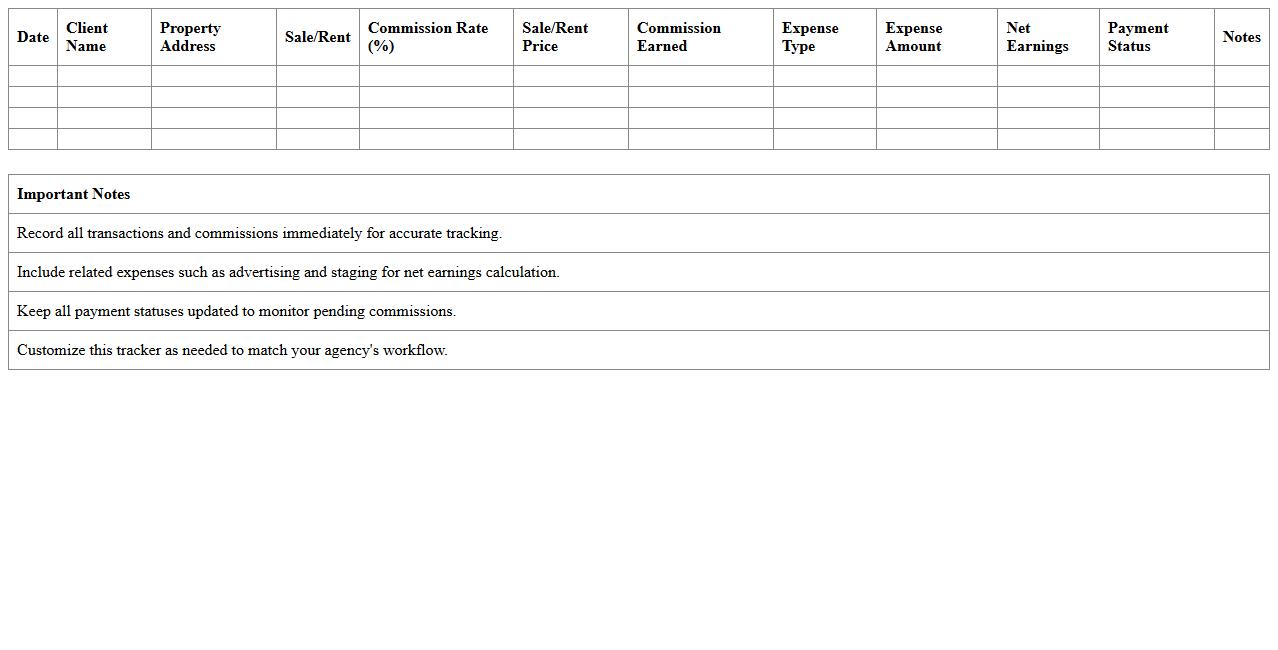 Real Estate Agent Earnings Tracker Excel