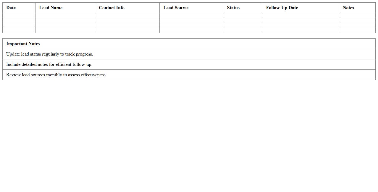Real Estate Agent Lead Source Log Excel Template