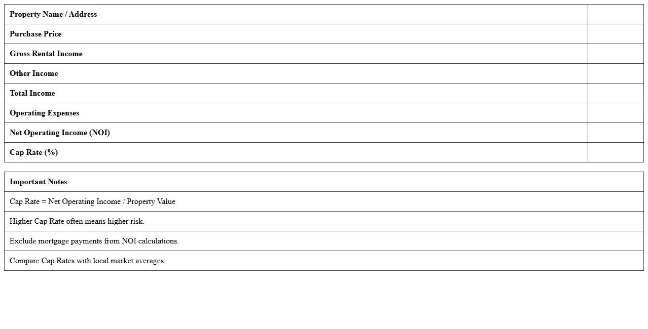 Real Estate Capitalization Rate Calculator Template