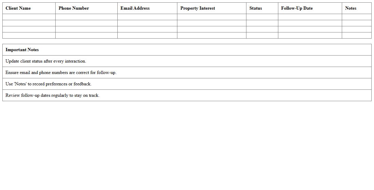 Real Estate Client Contact List Excel Template