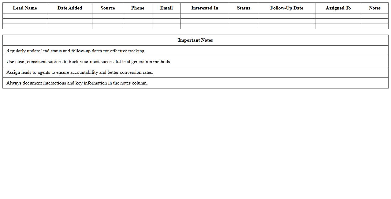Real Estate Lead Tracking Excel Template