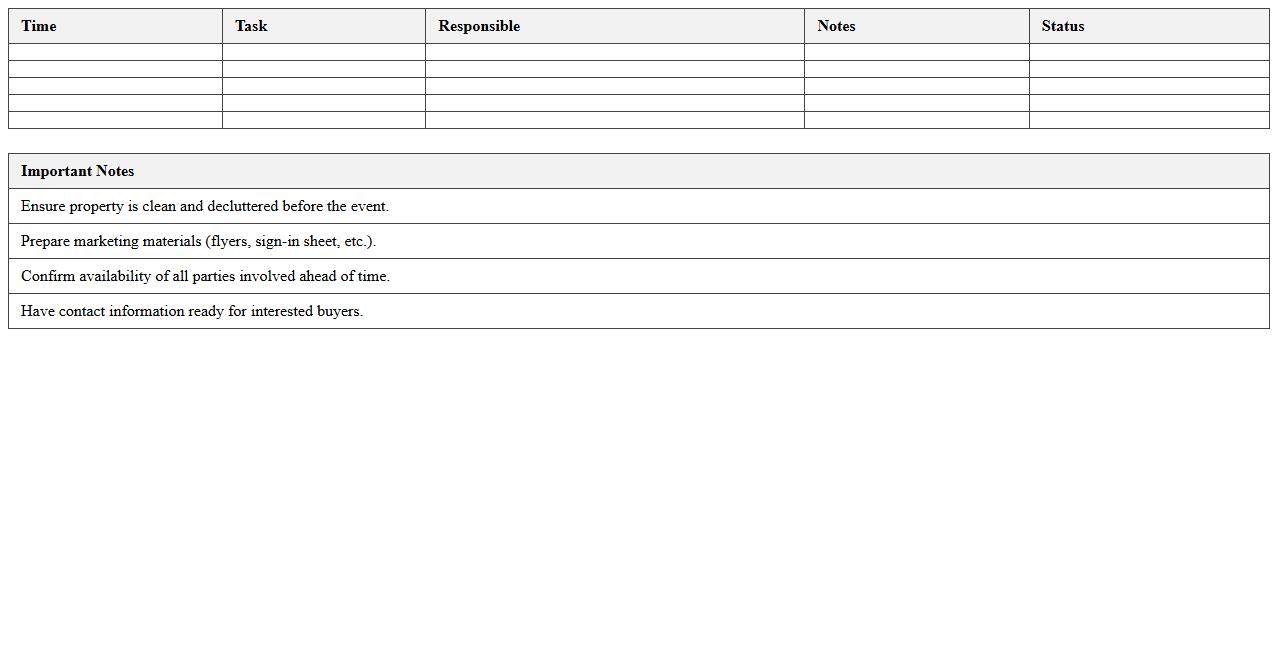 Real Estate Open House Event Timeline Template