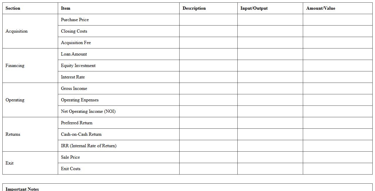 Real Estate Syndication Investment Model Excel