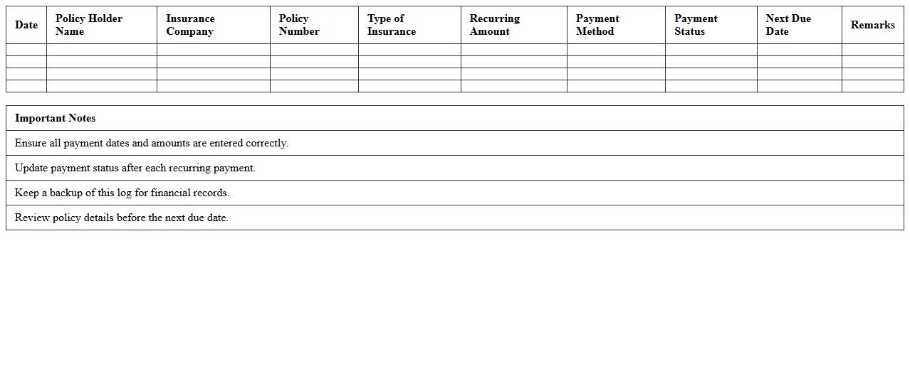 Recurring Insurance Payment Log Template