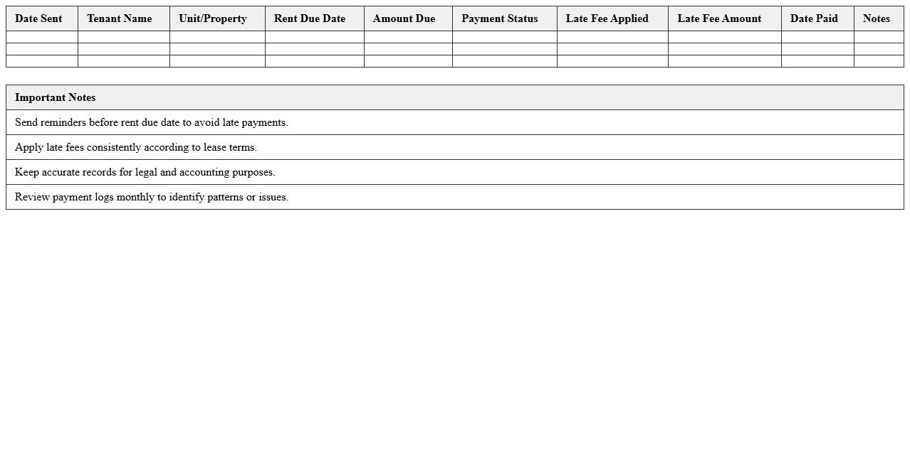 Rent Payment Reminder & Late Fee Log
