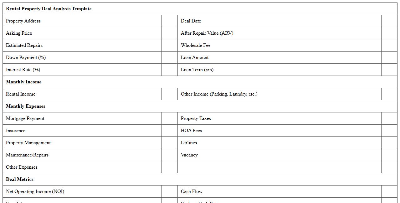 Rental Property Deal Analysis Template for Wholesale Investors