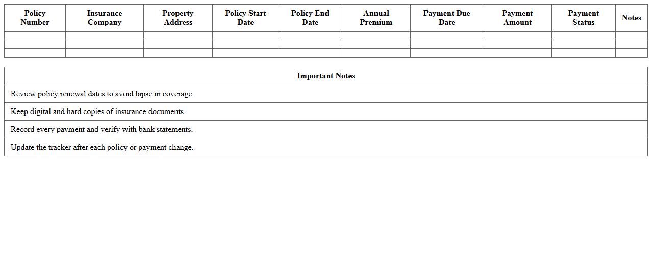 Rental Property Insurance Policy Payment Tracker