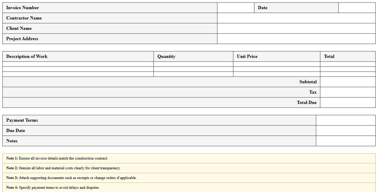 Residential Construction Invoice Excel Template