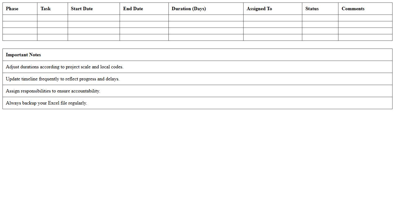 Residential Construction Timeline Excel Template