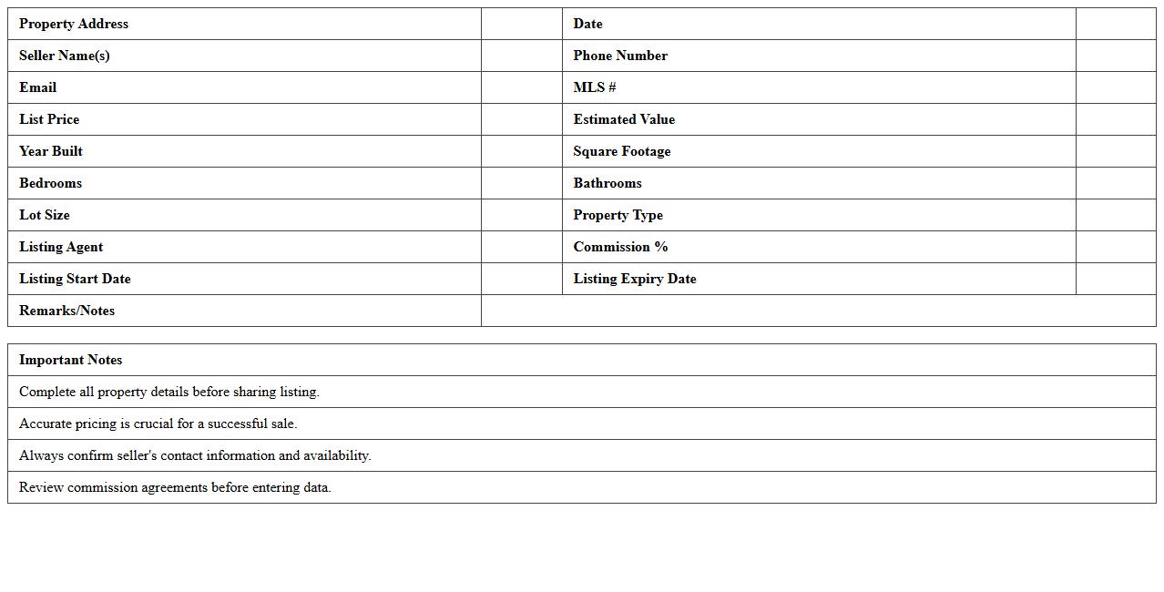 Residential Listing Presentation Excel Worksheet