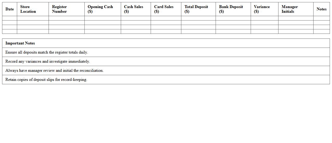 Retail Register Deposit Reconciliation Excel Template