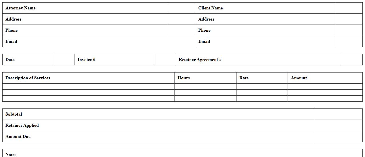 Retainer Agreement Invoice Excel Template for Solo Attorneys