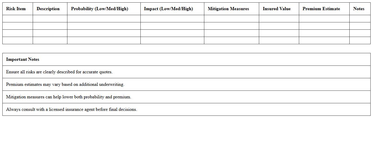 Risk Assessment Insurance Quote Template