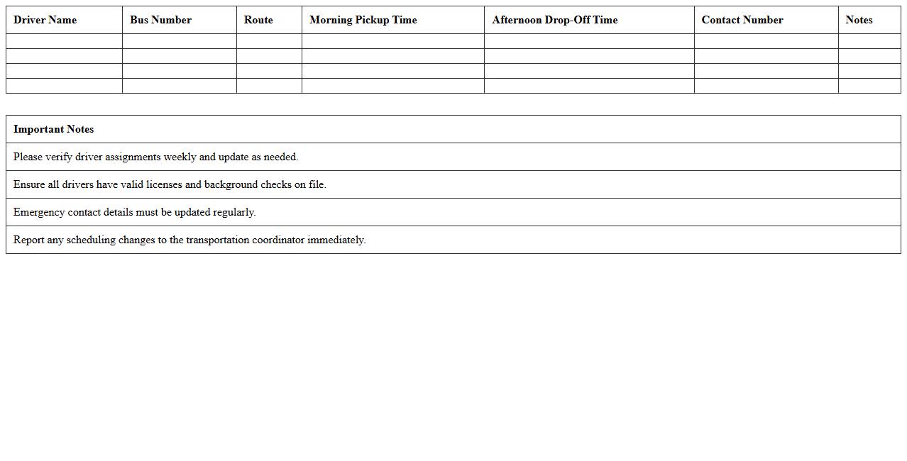 School Bus Driver Assignment Schedule Excel