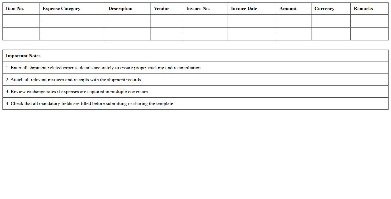 Shipment Expense Breakdown Excel Template