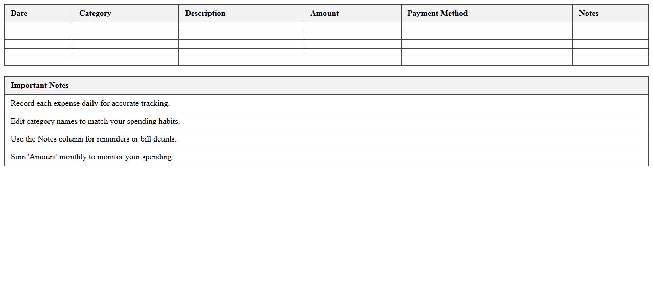 Simple Monthly Expense Tracker Spreadsheet