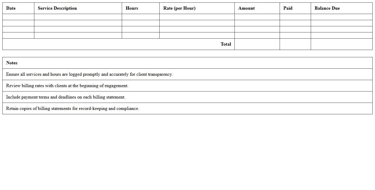 Solo Attorney Client Billing Statement Excel Template