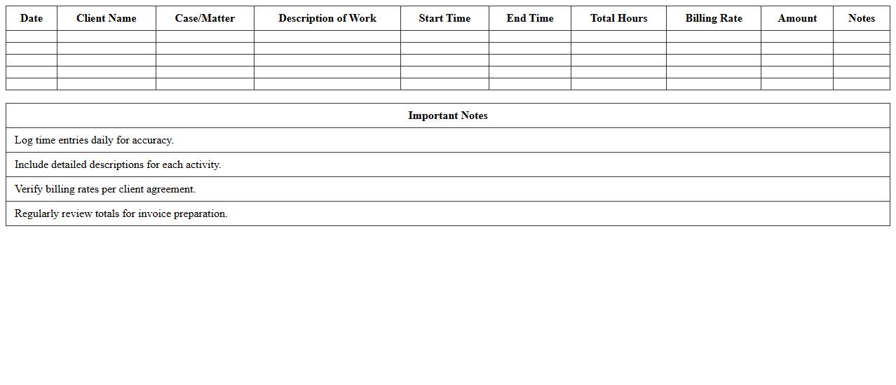 Solo Law Practice Time Entry Spreadsheet