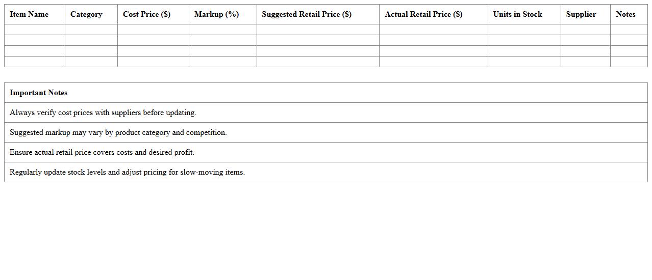 Sporting Goods Retail Pricing Calculator