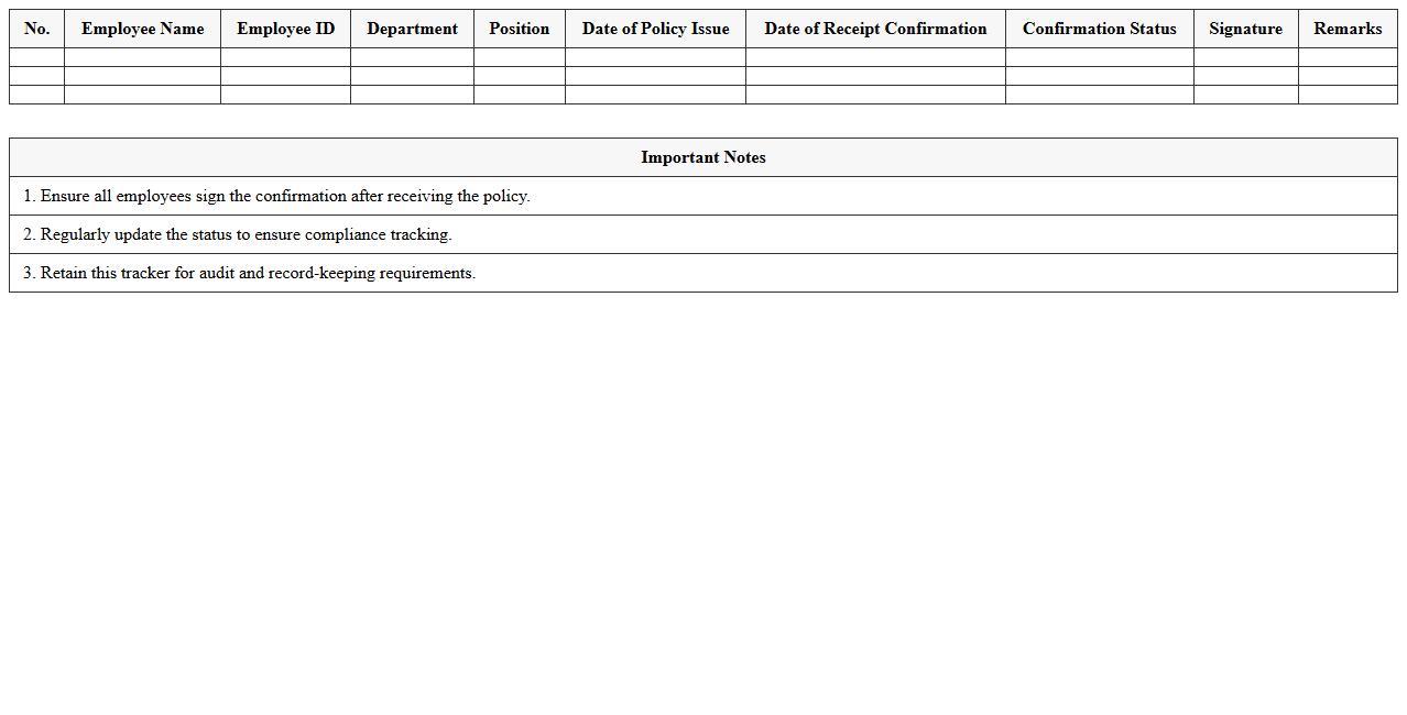 Staff Policy Receipt Confirmation Tracker Spreadsheet
