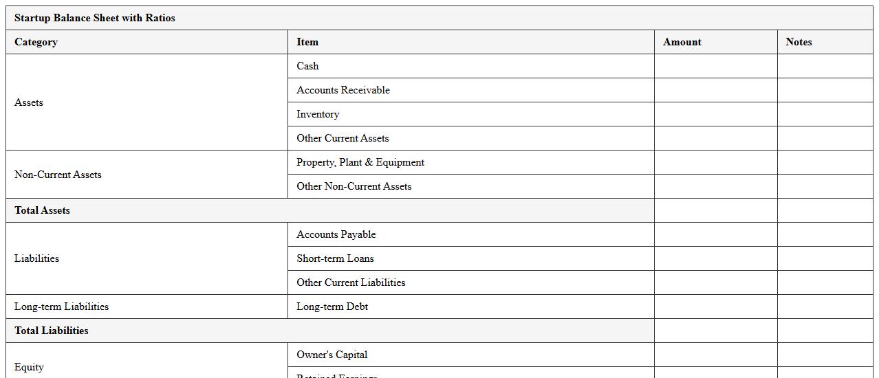 Startup Balance Sheet with Ratios Excel Template
