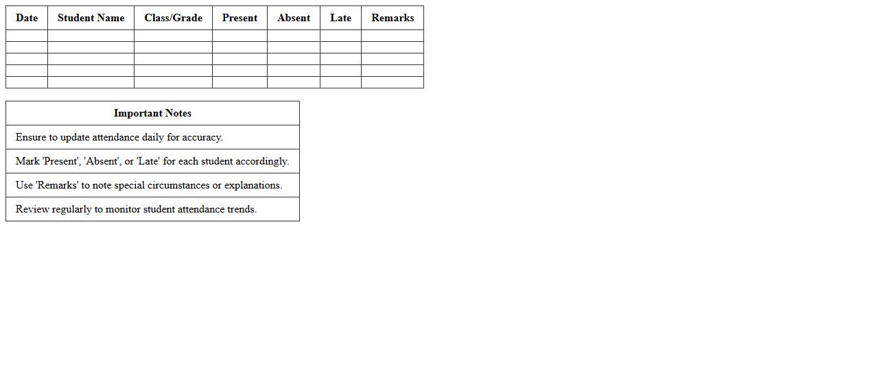 Student Daily Attendance Log Excel Template