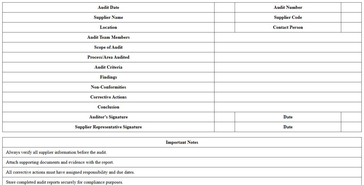 Supplier Quality Audit Report Excel Template