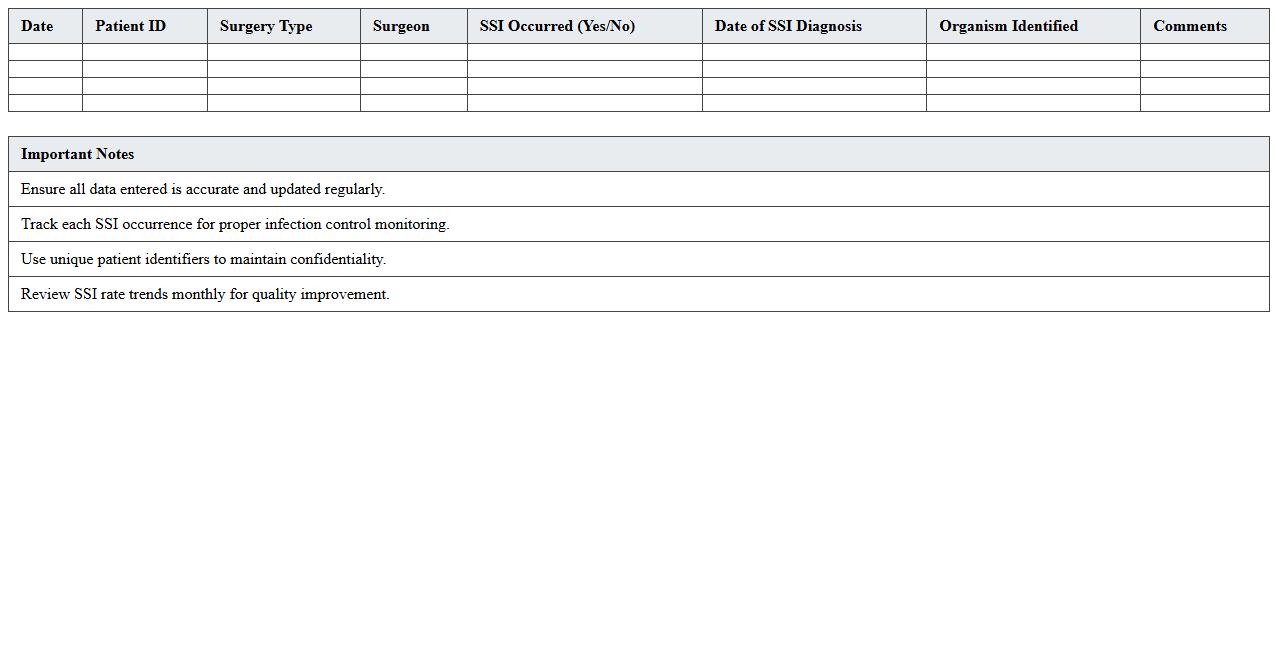 Surgical Site Infection Rate Tracker Excel Template