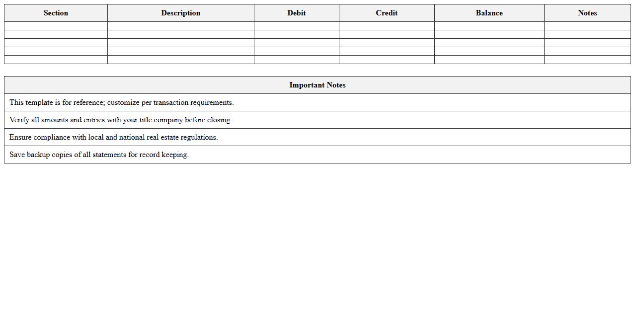 Title Company Closing Statement Excel Template