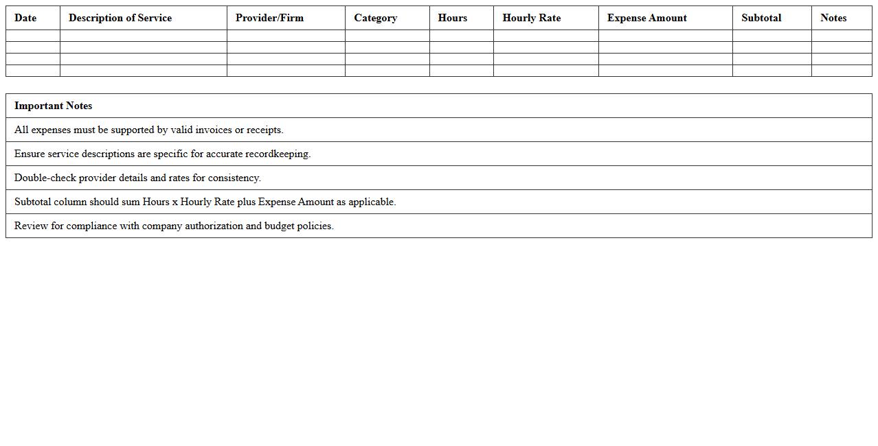 Transactional Legal Services Expense Sheet