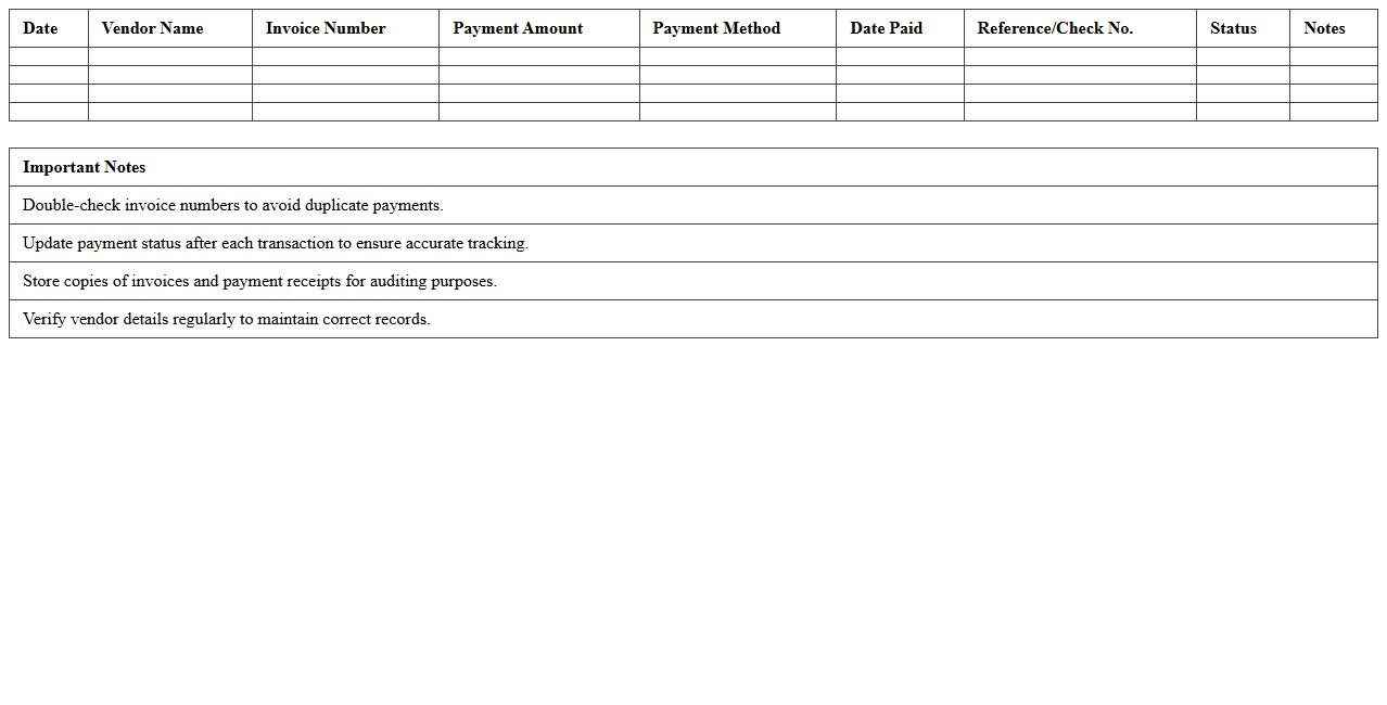 Transportation Vendor Payment Log Excel