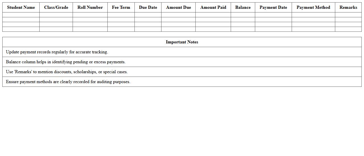 Tuition Fee Tracking Excel Template for Schools