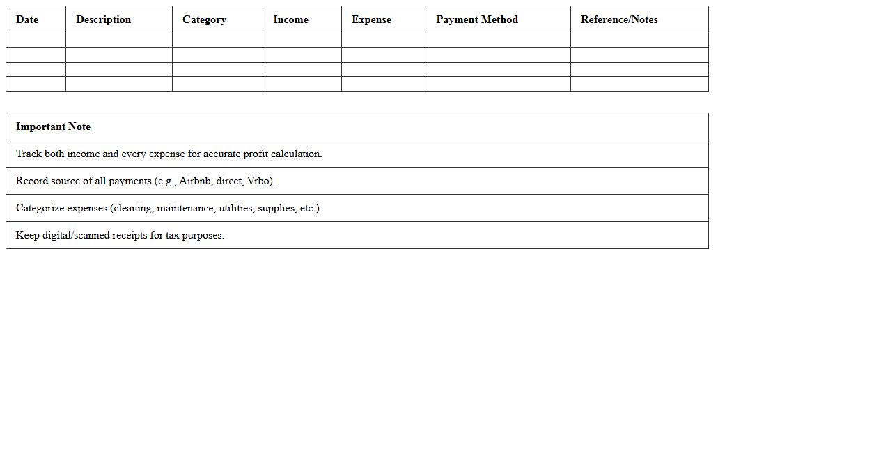 Vacation Rental Income and Expense Tracker Template