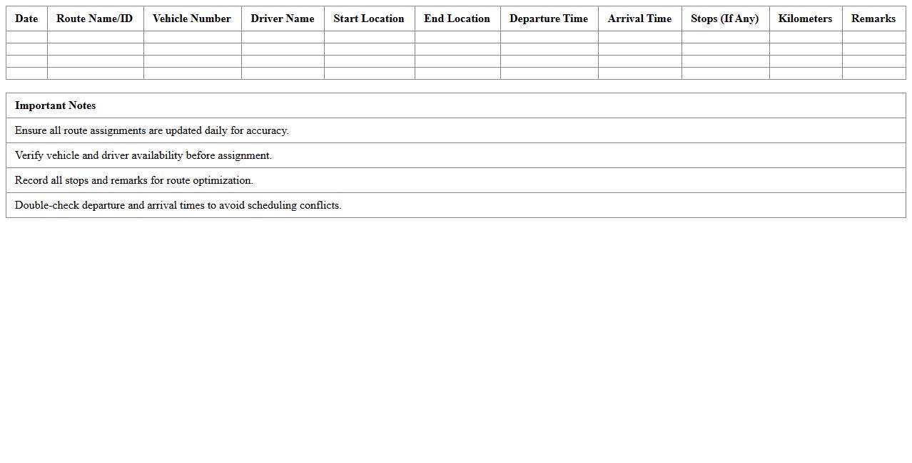 Vehicle Route Assignment Excel Template