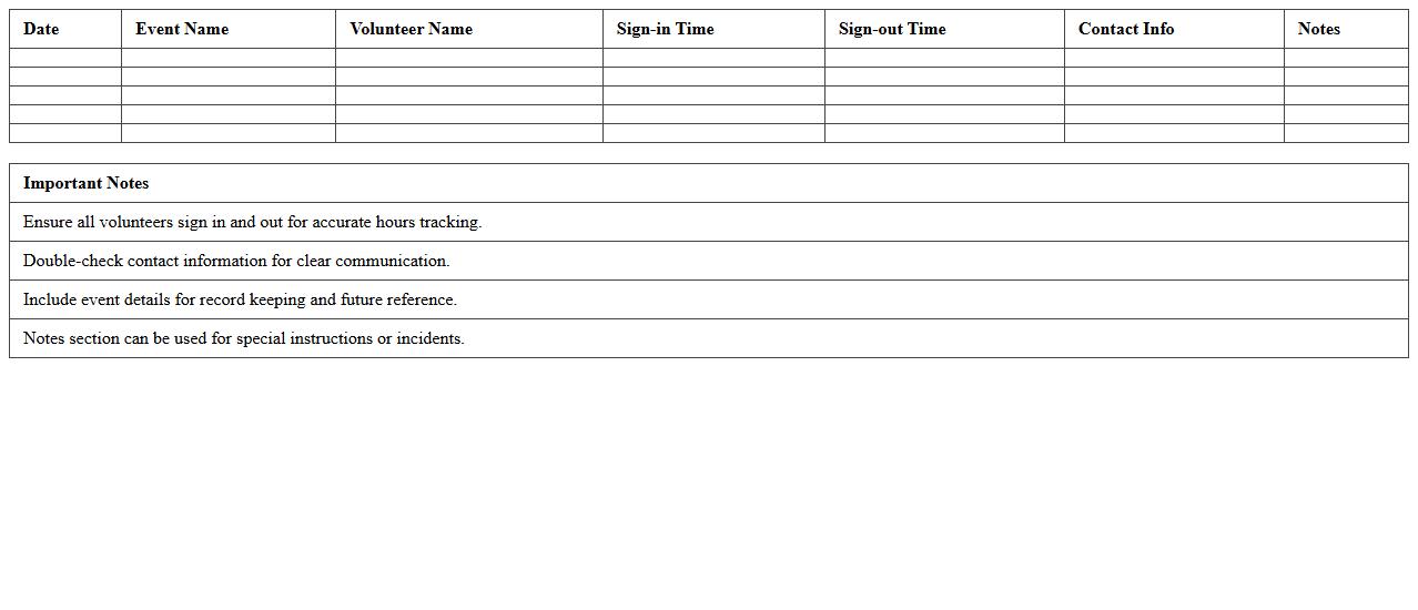 Volunteer Event Day Sign-in Excel Template