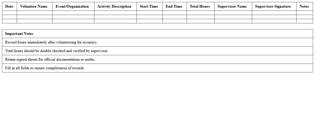 Volunteer Hours Tracking Excel Sheet