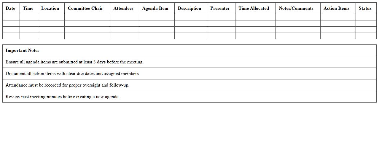 Volunteer Oversight Committee Agenda Spreadsheet