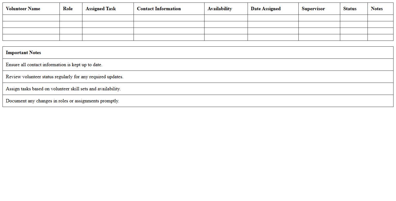 Volunteer Role Assignment Tracker Excel