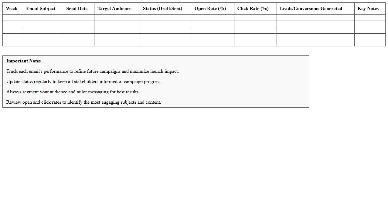 Weekly Marketing Email Tracker for Product Launches